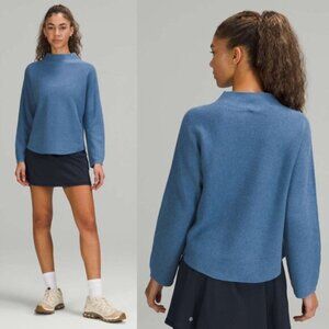 Lululemon Blue Ribbed Knit Boxy Cotton Blend Mockneck Sweater